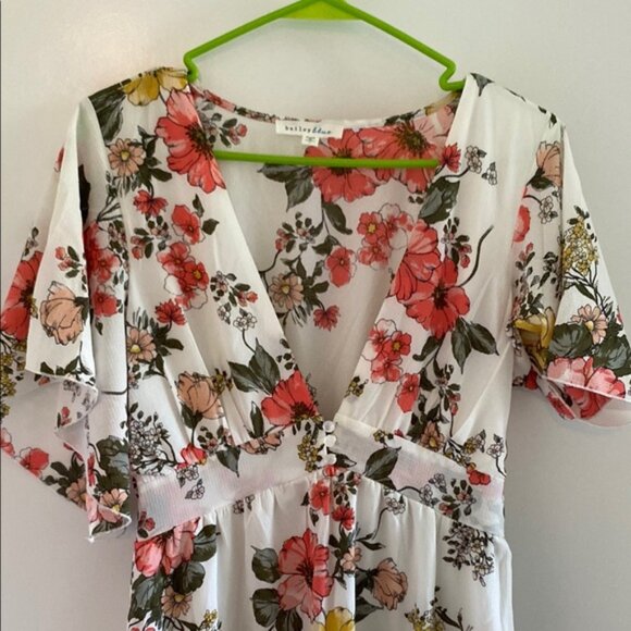 Bailey Blue Red and Orange Flutter Sleeve Maxi Dress - Picture 2 of 3